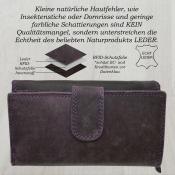 Großes Hübsches Portemonnaie Damen Wild Leder Geldbeutel mit 21 Kartenfächern mit RFID Schutz Lila